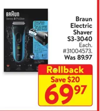 Walmart Braun electric shaver s3-3040 offer