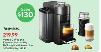 Staples Nespresso vertuo coffee and espresso machine by de'longhi with aeroccino offer