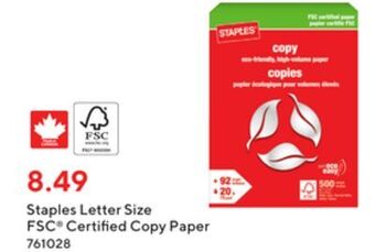 Staples Staples letter size fsc® certified copy paper offer