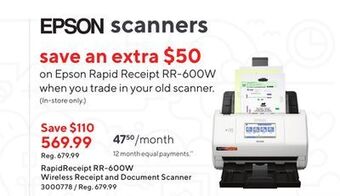Staples Epson rapidreceipt rr-600w wireless receipt and document scanner offer