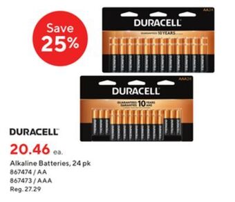 Staples Duracell alkaline batteries - 24 pk offer