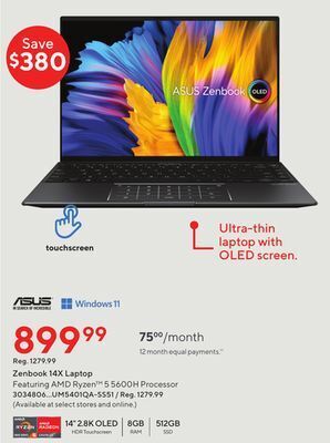 Staples Asus zenbook 14x laptop offer