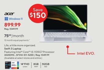 Staples Acer swift 3 laptop offer