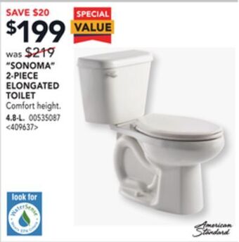 Lowe's American standard "sonoma" 2-piece elongated toilet offer