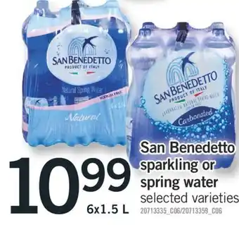 Fortinos San benedetto sparkling or spring water, 6x1.5 l offer
