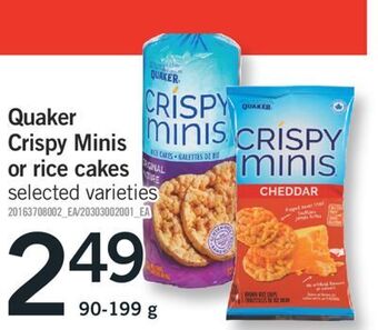 Fortinos Quaker crispy minis or rice cakes, 90-199 g offer
