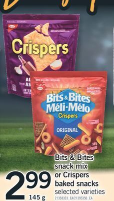 Fortinos Bits & bites snack mix or crispers baked snacks, 145 g offer