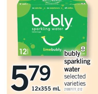 Fortinos Bubly sparkling water, 12x355 ml offer