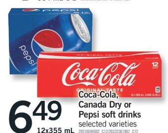 Fortinos Coca-cola, canada dry or pepsi soft drinks, 12x355 ml offer