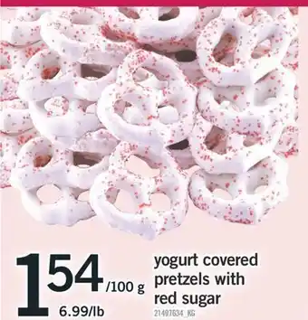 Fortinos Yogurt covered pretzels with red sugar offer