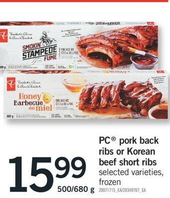Fortinos Pc® pork back ribs or korean beef short ribs offer