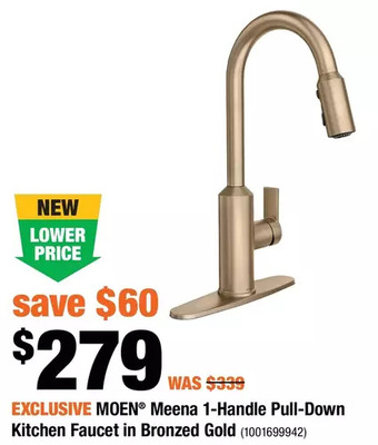Home Depot Moen meena 1-handle pull-down kitchen faucet in bronzed gold offer