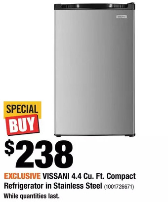 Home Depot Vissani 4.4 cu. ft. compact refrigerator in stainless steel offer