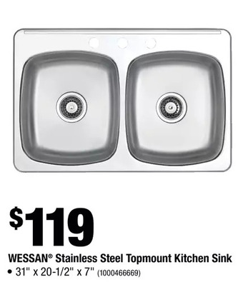 Home Depot Wessan stainless steel topmount kitchen sink offer