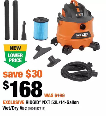 Home Depot Ridgid nxt 53l/14-gallon wet/dry vac offer