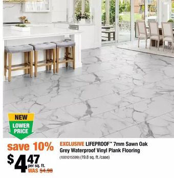 Home Depot Lifeproof 7mm sawn oak grey waterproof vinyl plank flooring offer