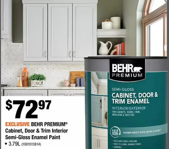 Home Depot Behr premium cabinet, door & trim interior semi-gloss enamel paint offer