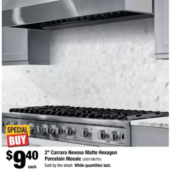 Home Depot 2" carrara nevoso matte hexagon porcelain mosaic offer