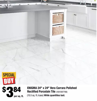 Home Depot Enigma 24" x 24" vera carrara polished rectified porcelain tile offer