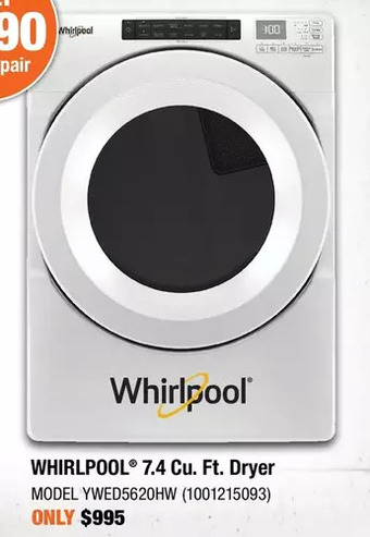 Home Depot Whirlpool 7.4 cu. ft. dryer offer