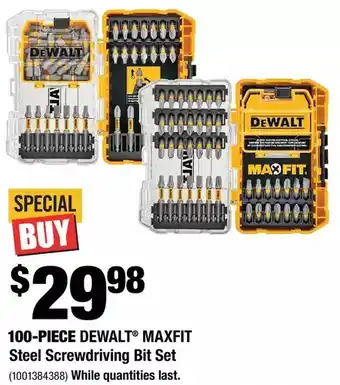 Home Depot 100-piece dewalt maxfit steel screwdriving bit set offer