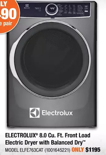 Home Depot Electrolux 8.0 cu. ft. front load electric dryer with balanced dry offer