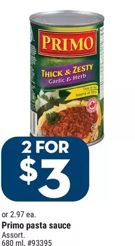 Giant Tiger Primo pasta sauce offer