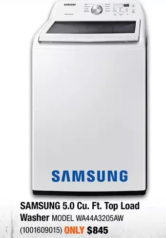 Home Depot Samsung 5.0 cu. ft. top load washer offer