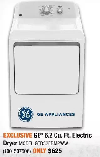 Home Depot Ge 6.2 cu. ft. electric dryer offer