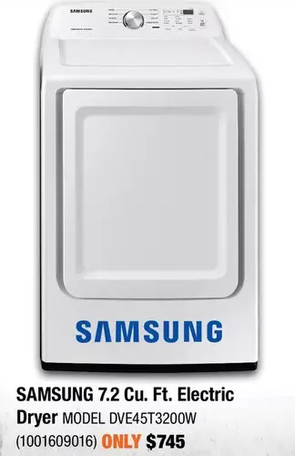 Home Depot Samsung 7.2 cu. ft. electric dryer offer