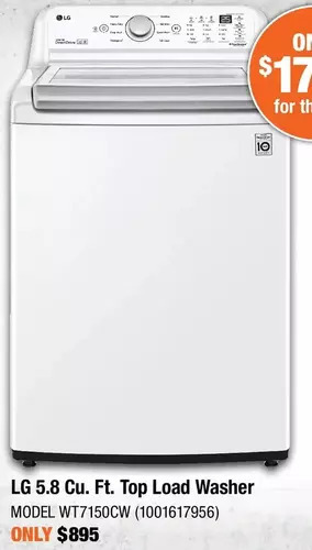 Home Depot Lg 5.8 cu. ft. top load washer offer