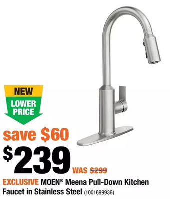 Home Depot Moen meena pull-down kitchen faucet in stainless steel offer