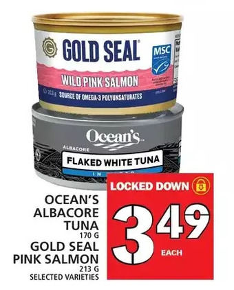 Food Basics Ocean's albacore tuna | gold seal pink salmon offer