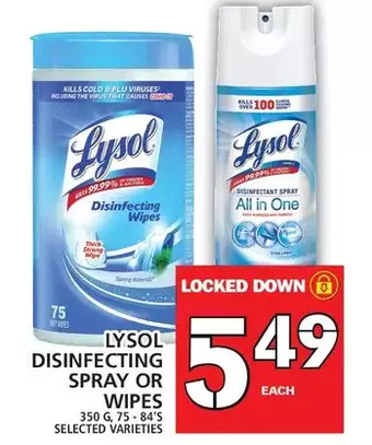 Food Basics Lysol disinfecting spray or wipes offer