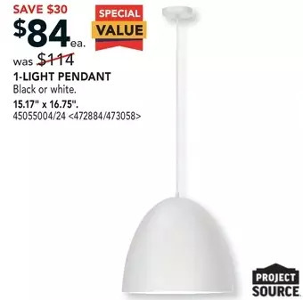 Lowe's Project source 1-light pendant offer