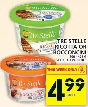 Food Basics Tre stelle ricotta or bocconcini offer