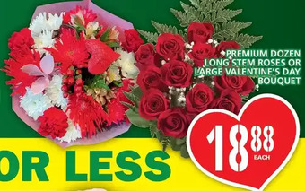 Food Basics Premium dozen long stem roses or large valentine's day bouquet offer