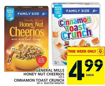 Food Basics General mills honey nut cheerios | cinnamon toast crunch offer