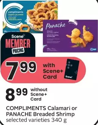Foodland Compliments calamari or panache breaded shrimp offer