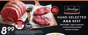 Sobeys Sterling silver fresh boneless top sirloin grilling steaks or premium oven roast offer