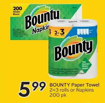 Sobeys Bounty paper towel or napkins offer