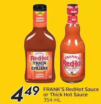 Sobeys Frank's redhot sauce or thick hot sauce offer