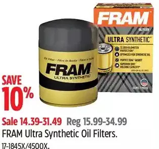 Canadian Tire Fram ultra synthetic oil filters offer