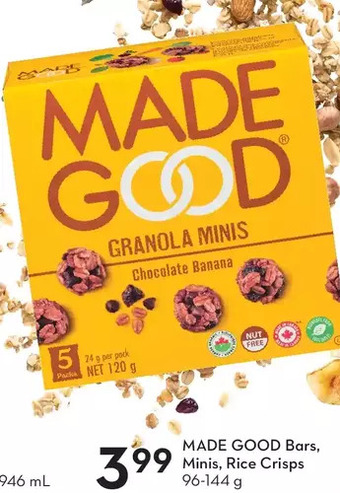 Sobeys Made good bars, minis, rice crisps offer