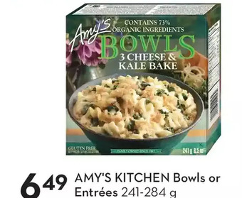 Sobeys Amy's kitchen bowls or entrées offer