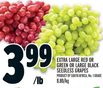 Metro Extra large red or green or large black seedless grapes offer