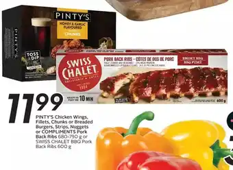 Sobeys Urban Fresh Pinty's chicken wings, fillets, chunks or breaded burgers, strips, nuggets or compliments pork back ribs or swiss chalet bbq offer