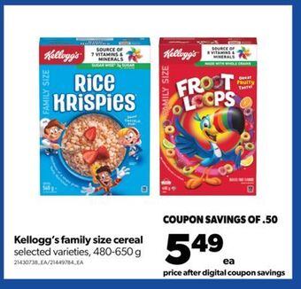 Real Canadian Superstore Kellogg's family size cereal, 480-650 g offer