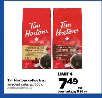 Real Canadian Superstore Tim hortons coffee bag, 300 g offer