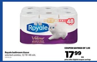 Real Canadian Superstore Royale bathroom tissue, 12/18=48 rolls offer